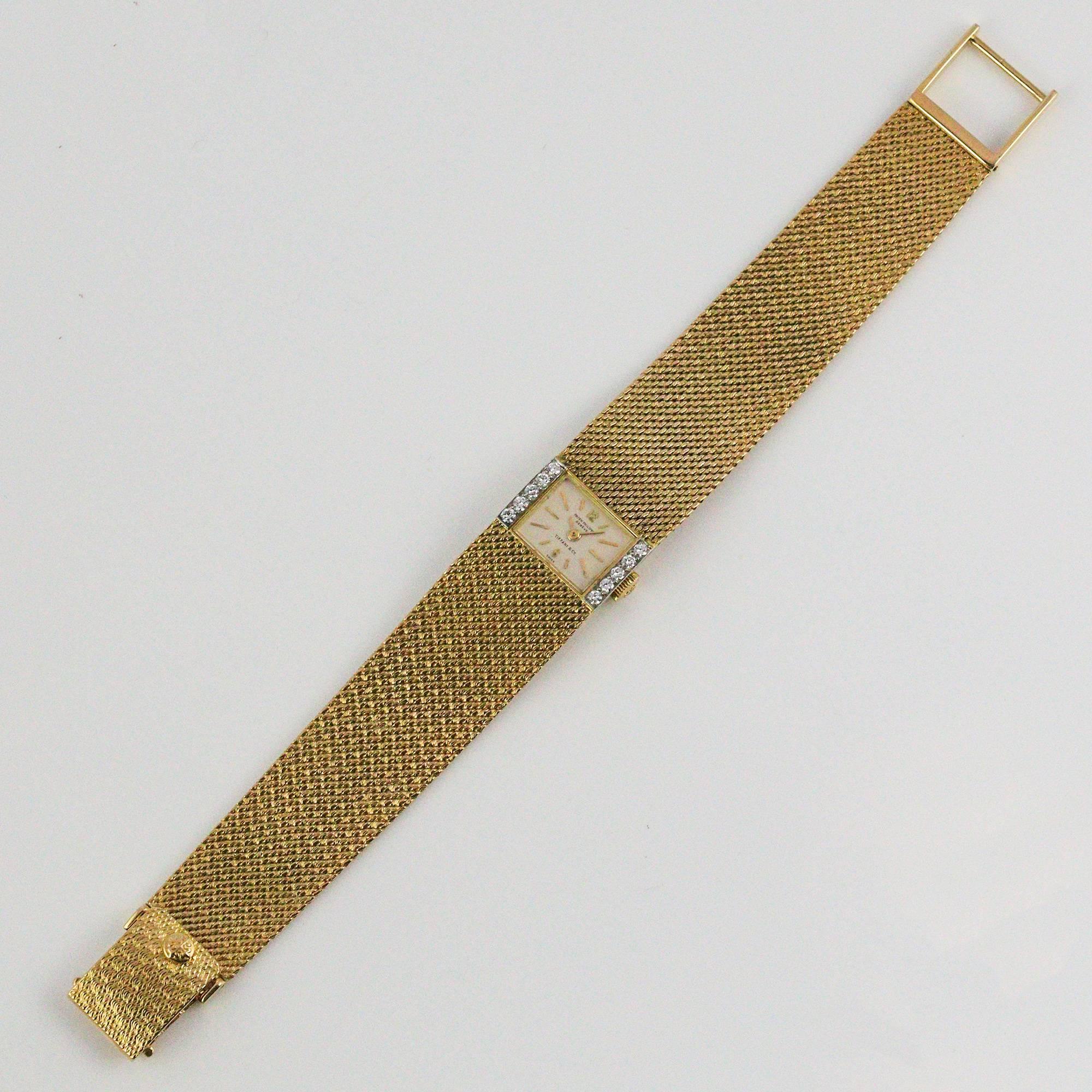 Patek Philippe and Tiffany & Co. Ladies Yellow Gold Diamond Wristwatch In Excellent Condition In Birmingham, AL
