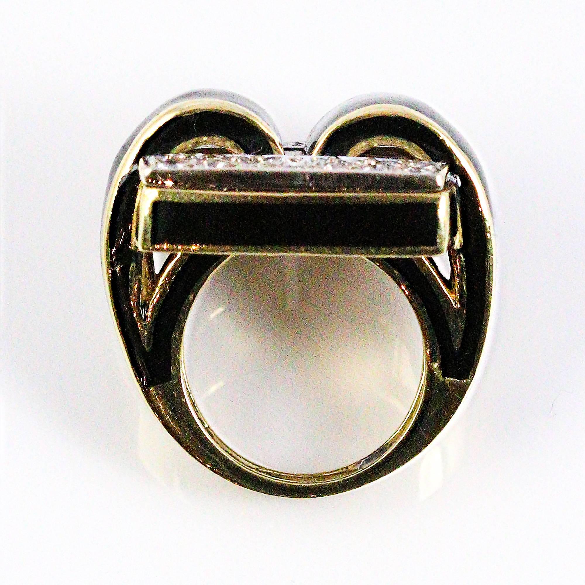 Modernist Black Enamel Diamonds White and Yellow Gold Ring    3