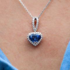 1.62 Carat Unheated Vivid Blue Heart Shape Sapphire and Diamond Pendant