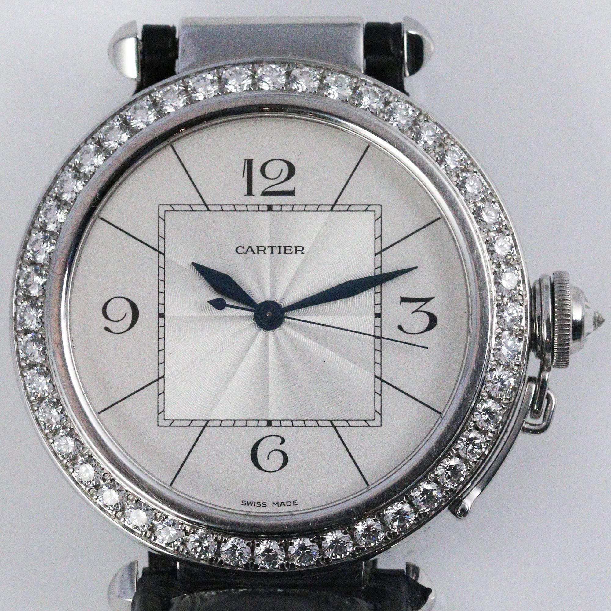 Cartier White Gold Pasha Factory Diamond Bezel and Crown Wristwatch 2