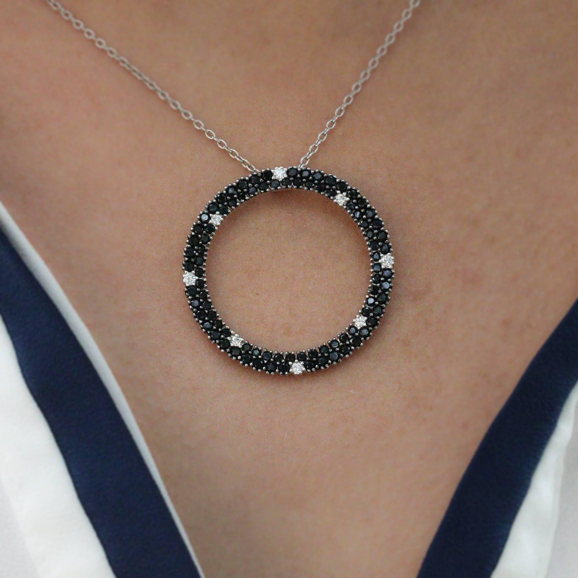 Roberto Coin Fantasia Round Diamond and Black Sapphire Pendant In Excellent Condition In Birmingham, AL