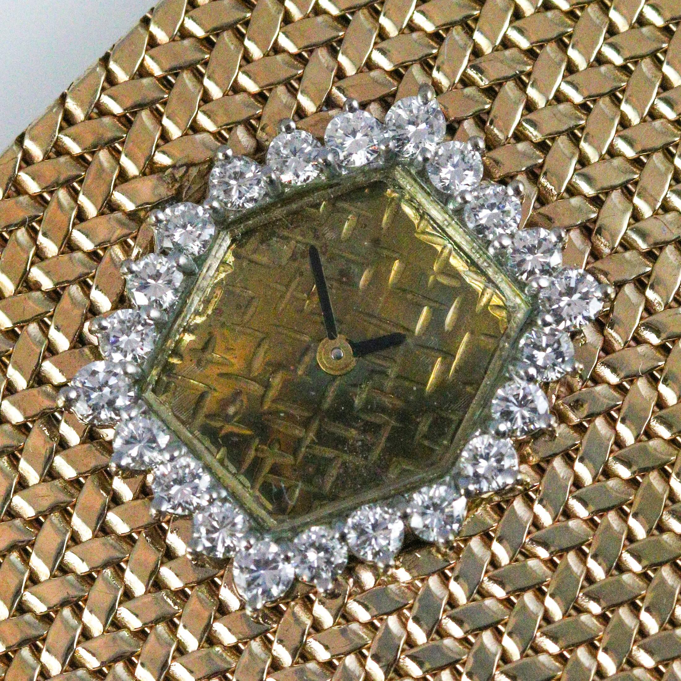 Ebel Yellow Gold Diamond Modernist Wide Mesh Style Mechanical Wristwatch 2