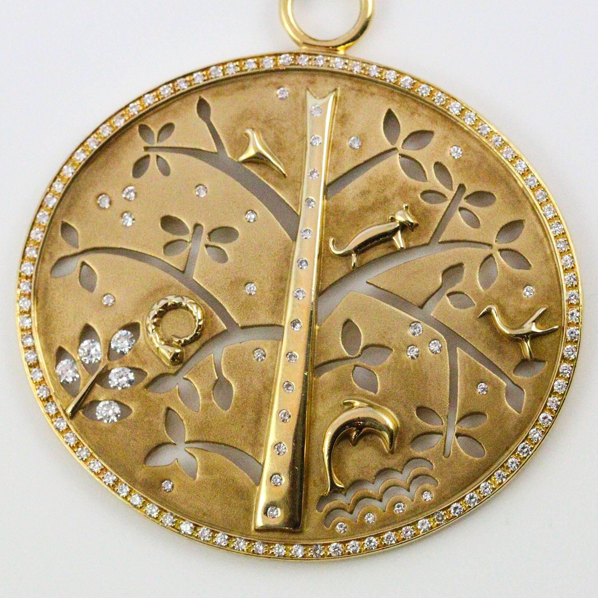 Temple St Clair Pave Diamond Gold Large Tree of Life Pendant In Excellent Condition In Birmingham, AL