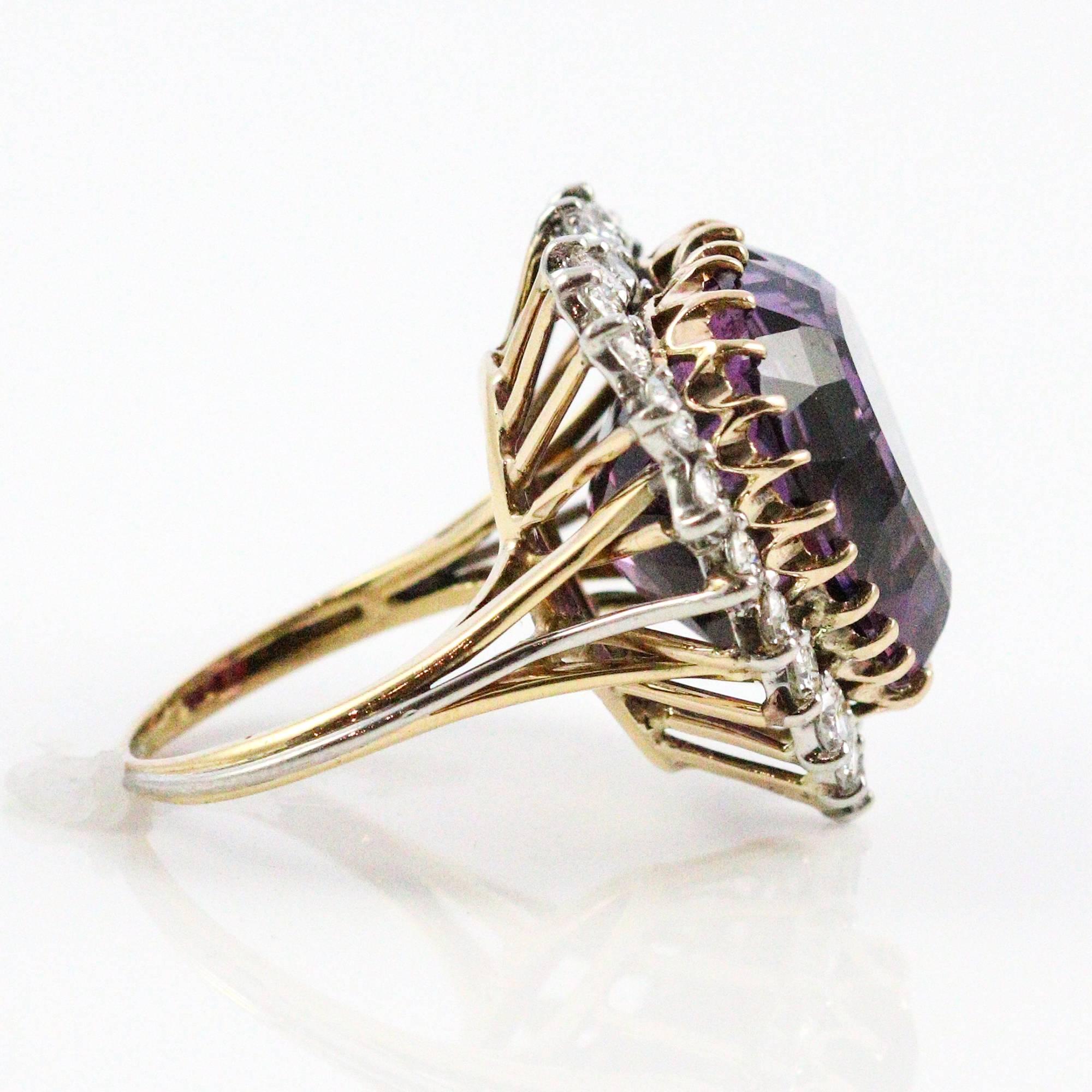 1950s Retro 12 Carat Approximate Heart Shaped Amethyst and Diamond Ring In Excellent Condition In Birmingham, AL