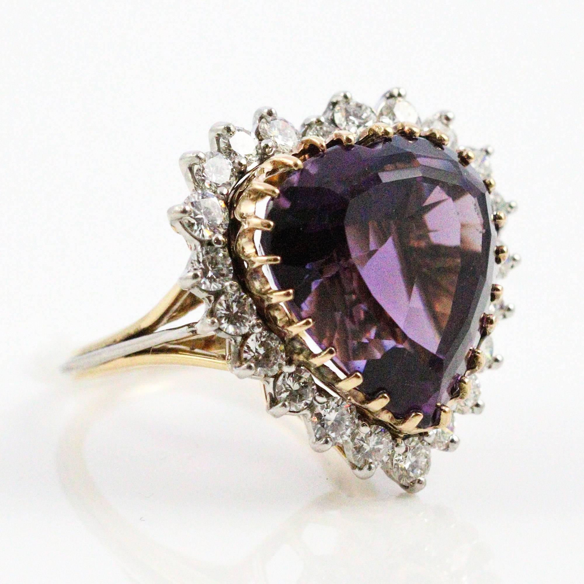 Women's 1950s Retro 12 Carat Approximate Heart Shaped Amethyst and Diamond Ring
