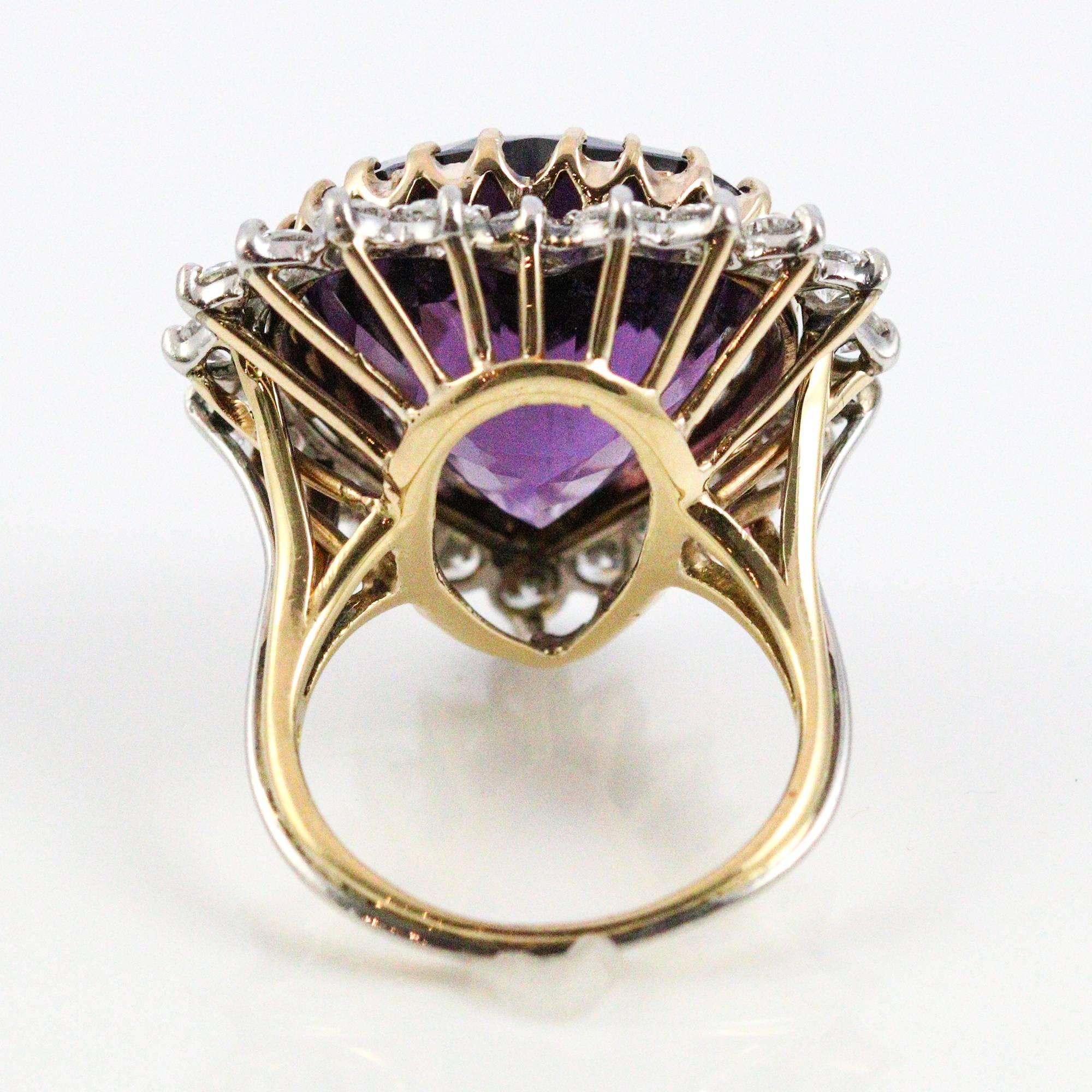 1950s Retro 12 Carat Approximate Heart Shaped Amethyst and Diamond Ring 1
