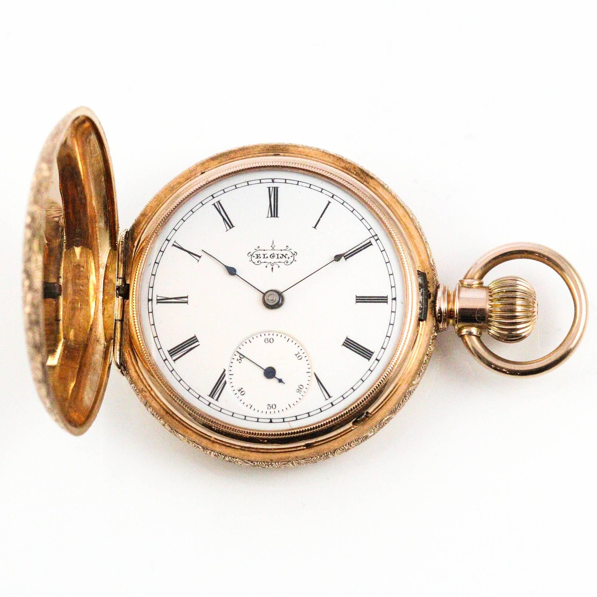 Late Victorian Elgin Rose Gold Diamond Ruby Pocket Watch, 1887 