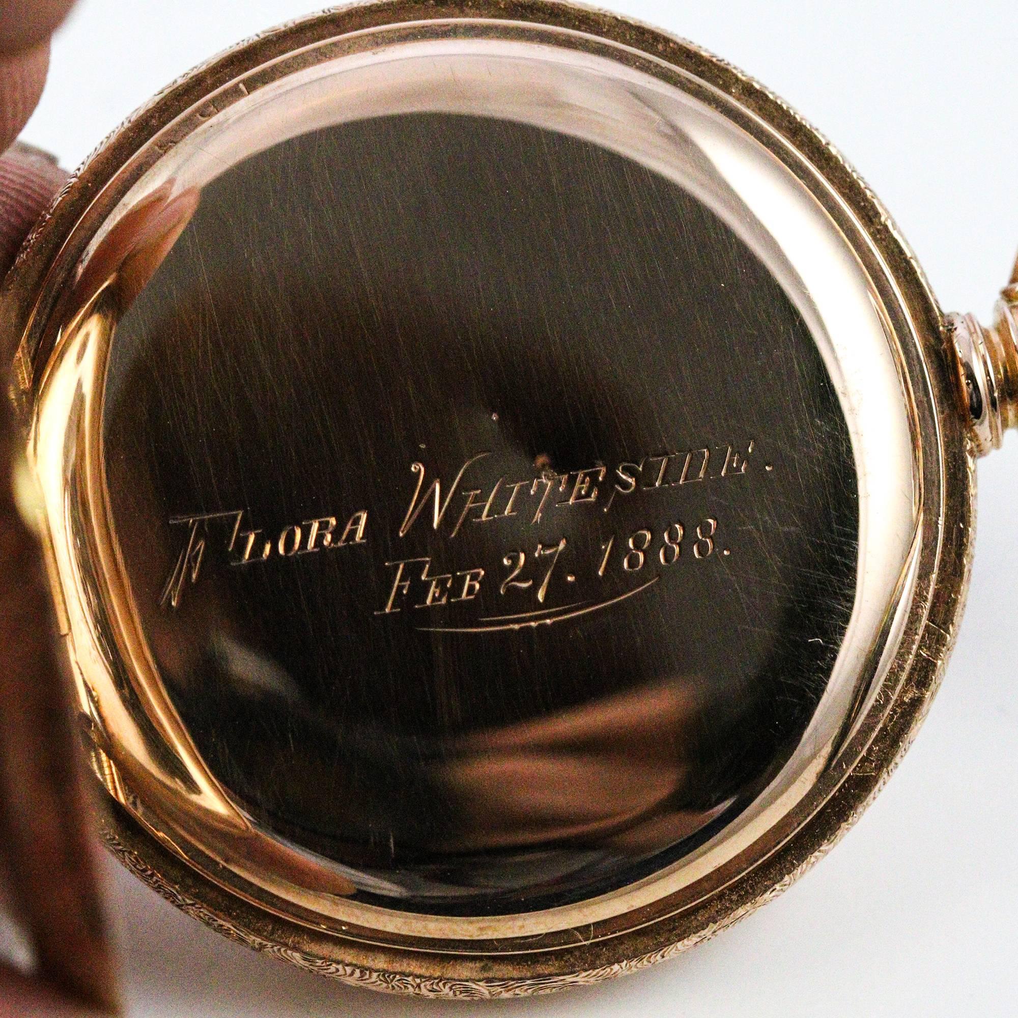 Women's or Men's Elgin Rose Gold Diamond Ruby Pocket Watch, 1887 