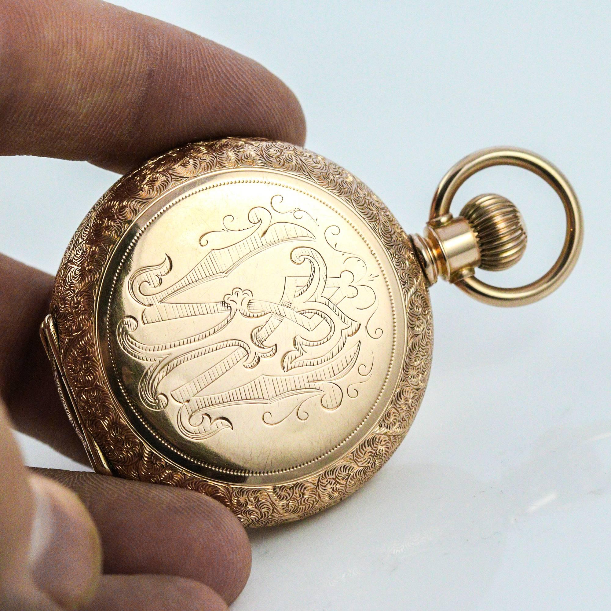 Elgin Rose Gold Diamond Ruby Pocket Watch, 1887  1