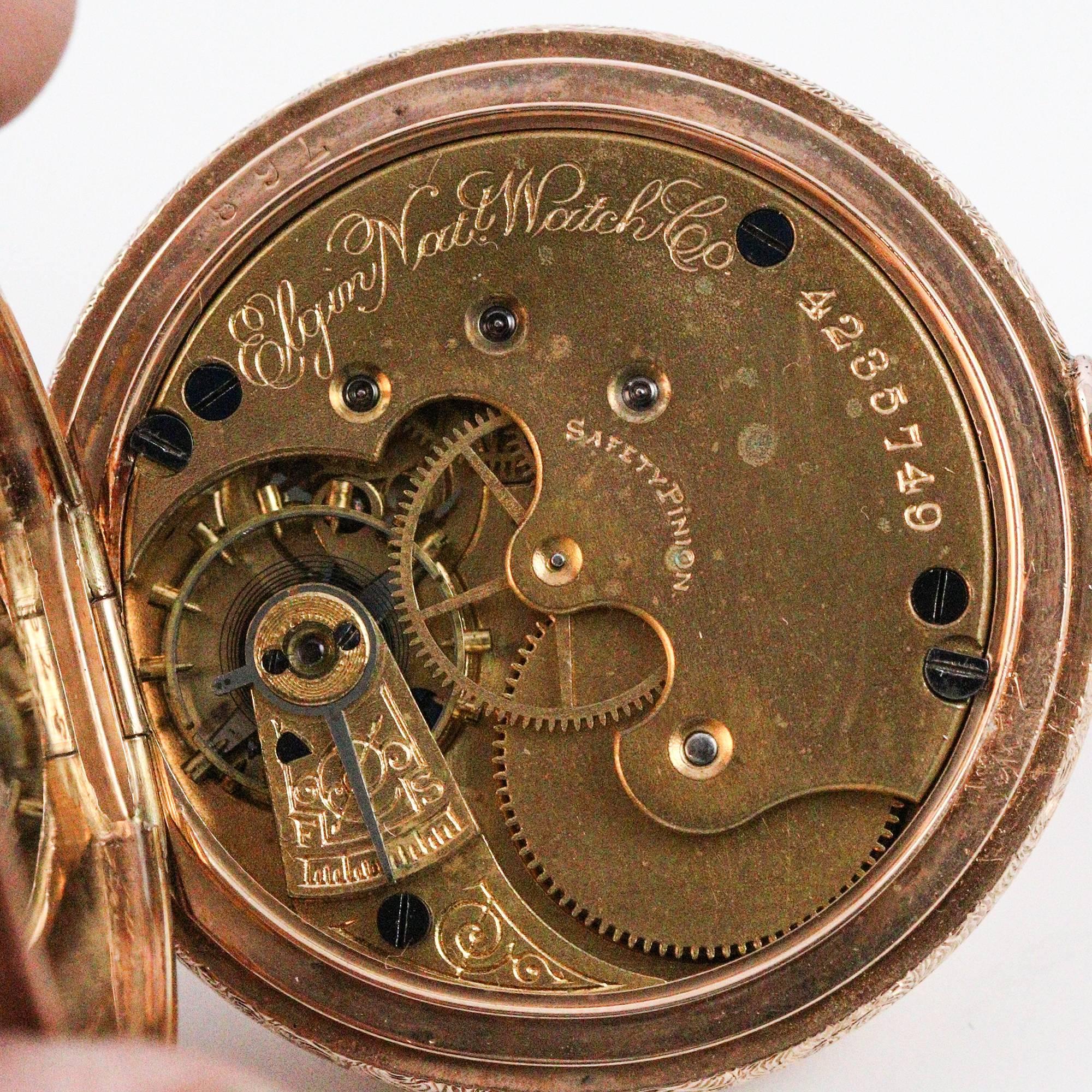 Elgin Rose Gold Diamond Ruby Pocket Watch, 1887  2