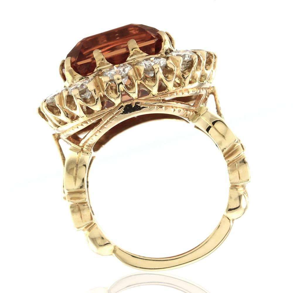Victorian A.G.L Certified Imperial 20.36 Carat Sherry Topaz Diamond Halo Gold Ring 