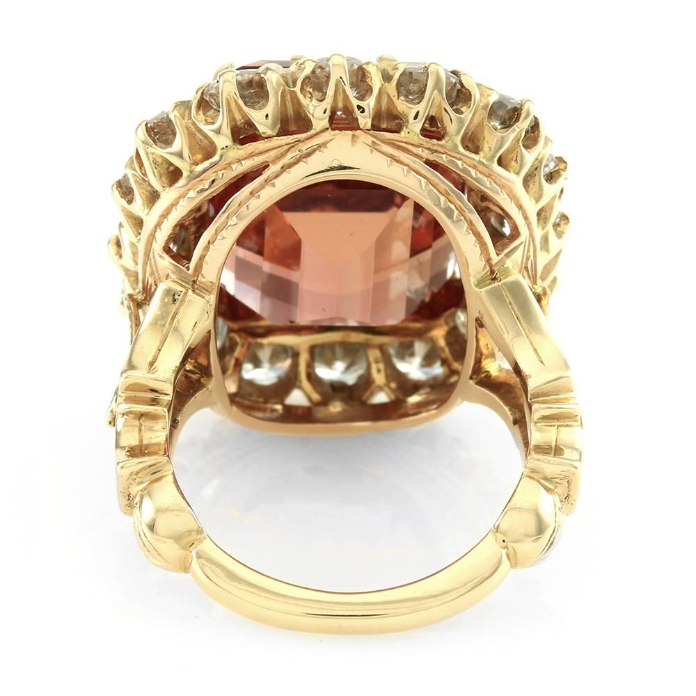 A.G.L Certified Imperial 20.36 Carat Sherry Topaz Diamond Halo Gold Ring In Excellent Condition In Scottsdale, AZ