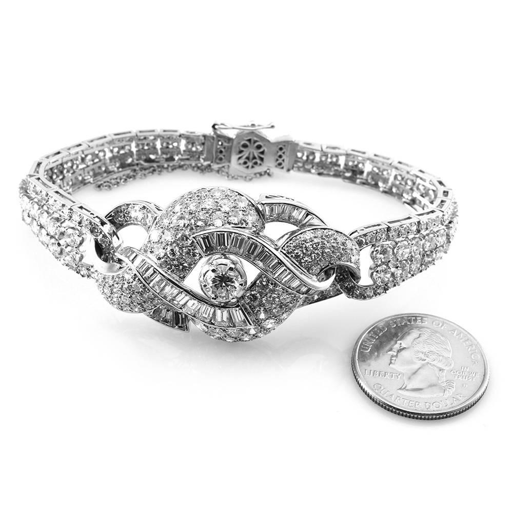 Mid Century Multi Cut Diamond Platinum Bracelet  For Sale 1