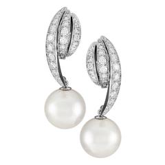 White South Sea Pearl & Diamond Covertible Earrings in 18K White Gold