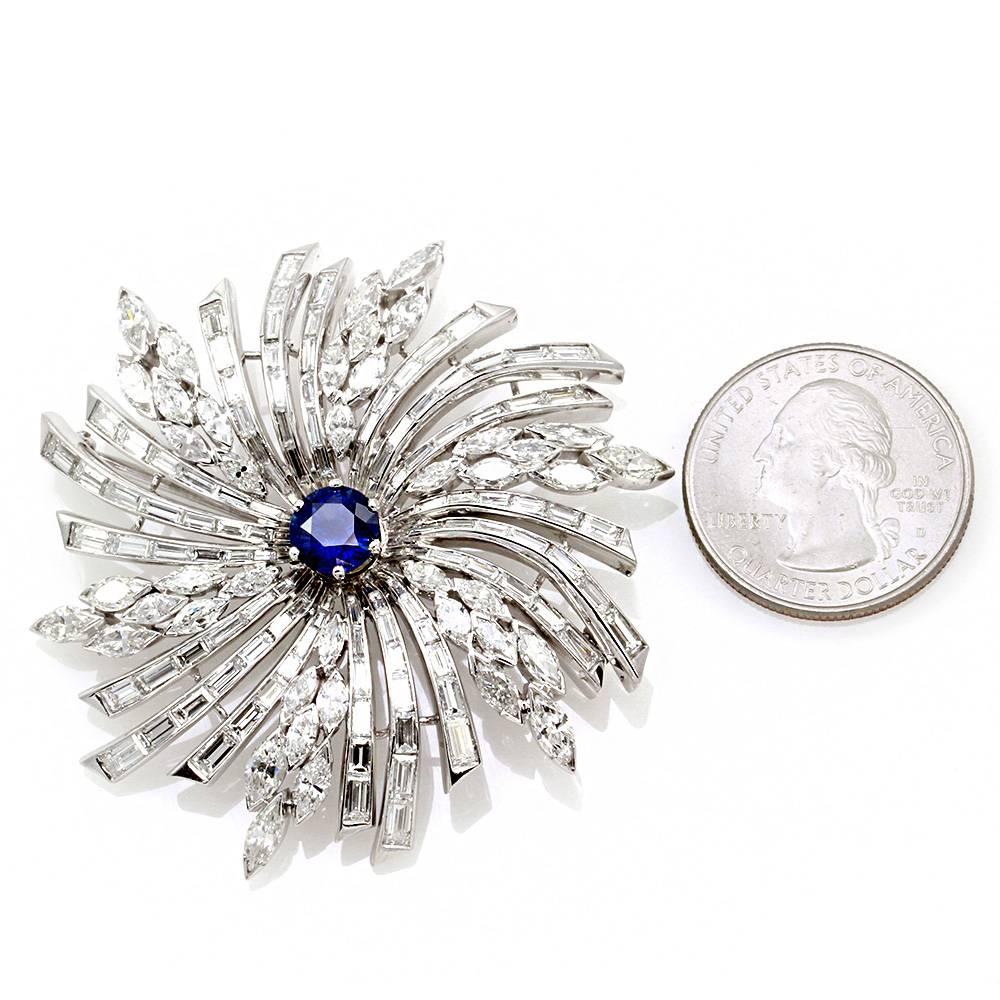 Women's Diamond Starburst Sapphire Diamond Pin Brooch Pendant  For Sale