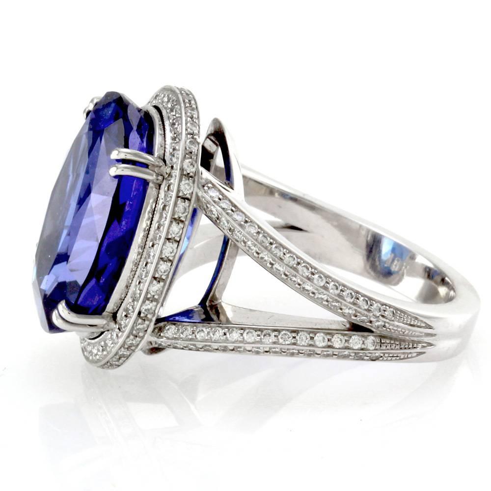 Women's Oval Tanzanite Pavé Diamond White Gold Ring For Sale