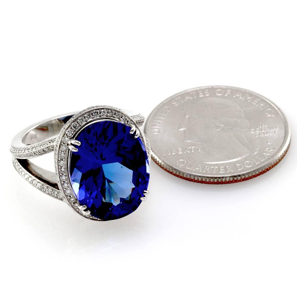 Oval Tanzanite Pavé Diamond White Gold Ring For Sale 3