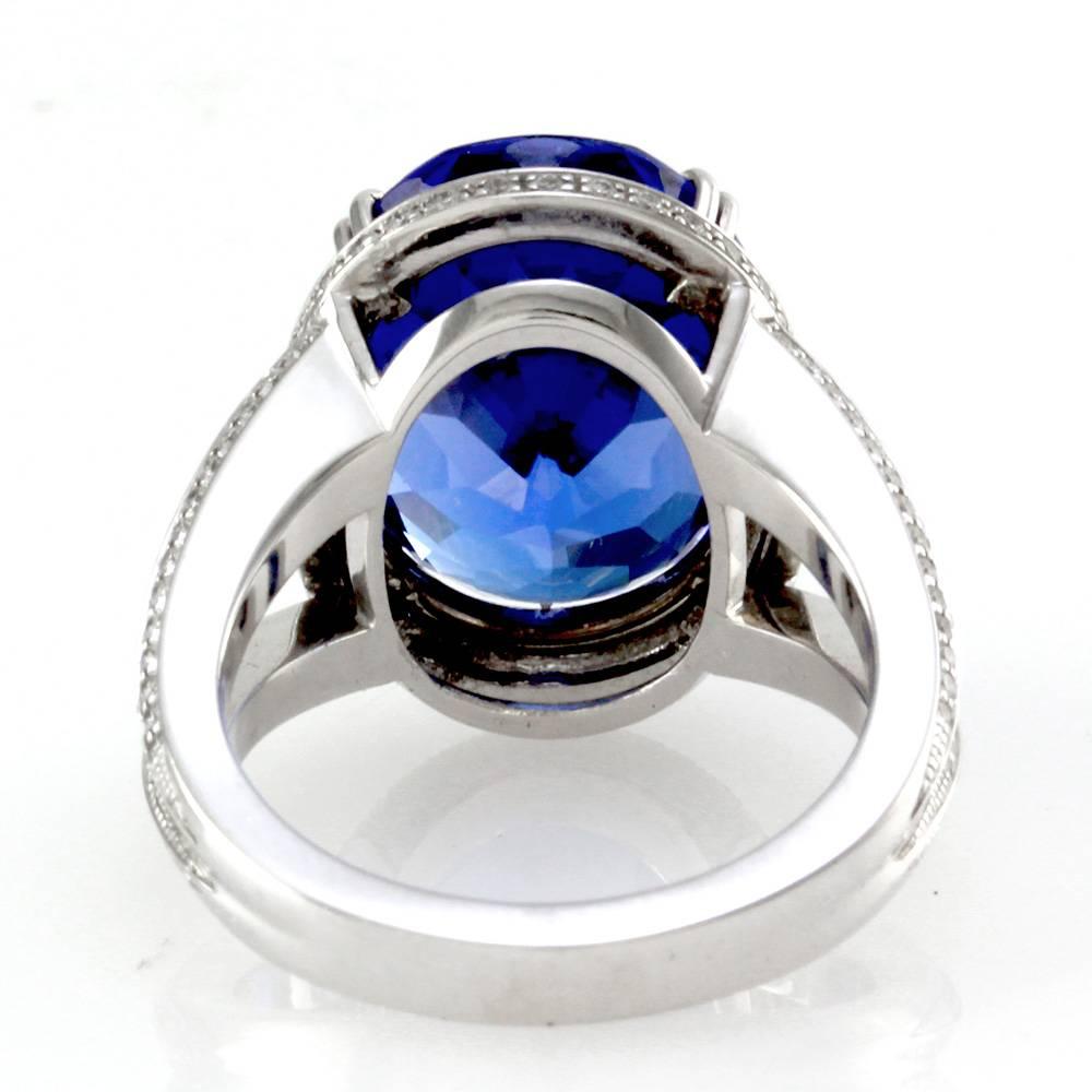 Oval Tanzanite Pavé Diamond White Gold Ring For Sale 2