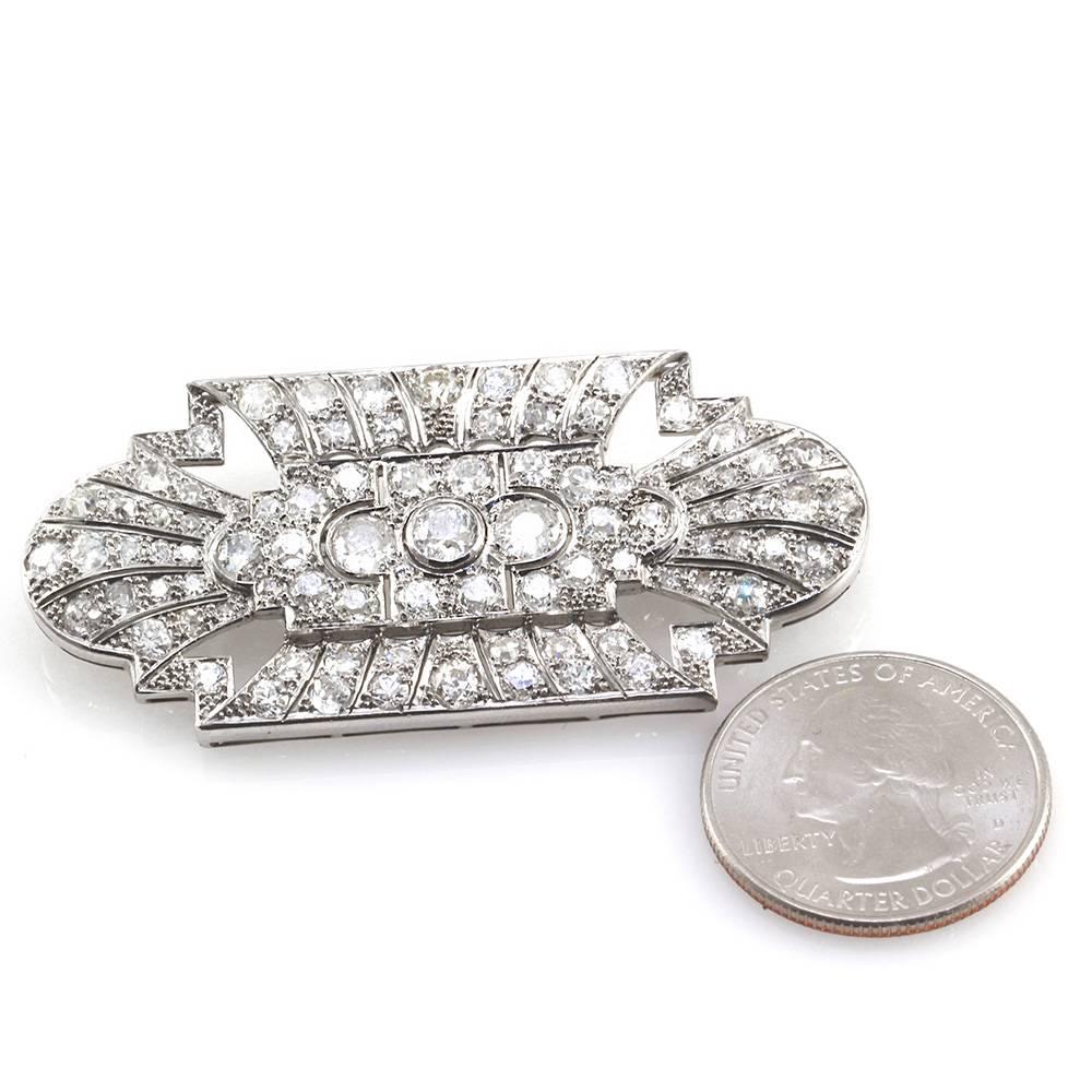 Women's Antique Edwardian 8.96 Carats Diamonds Platinum Brooch Pin  For Sale