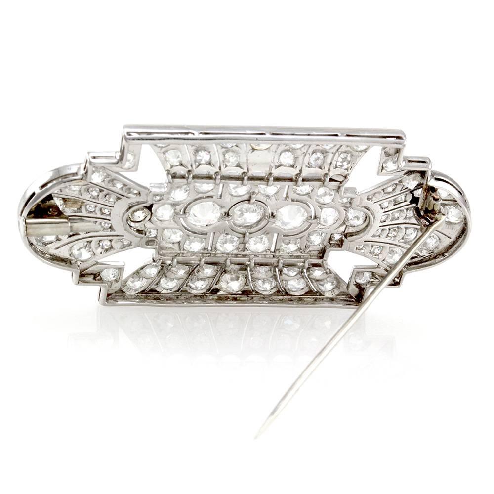 Antique Edwardian 8.96 Carats Diamonds Platinum Brooch Pin  In Good Condition For Sale In Scottsdale, AZ