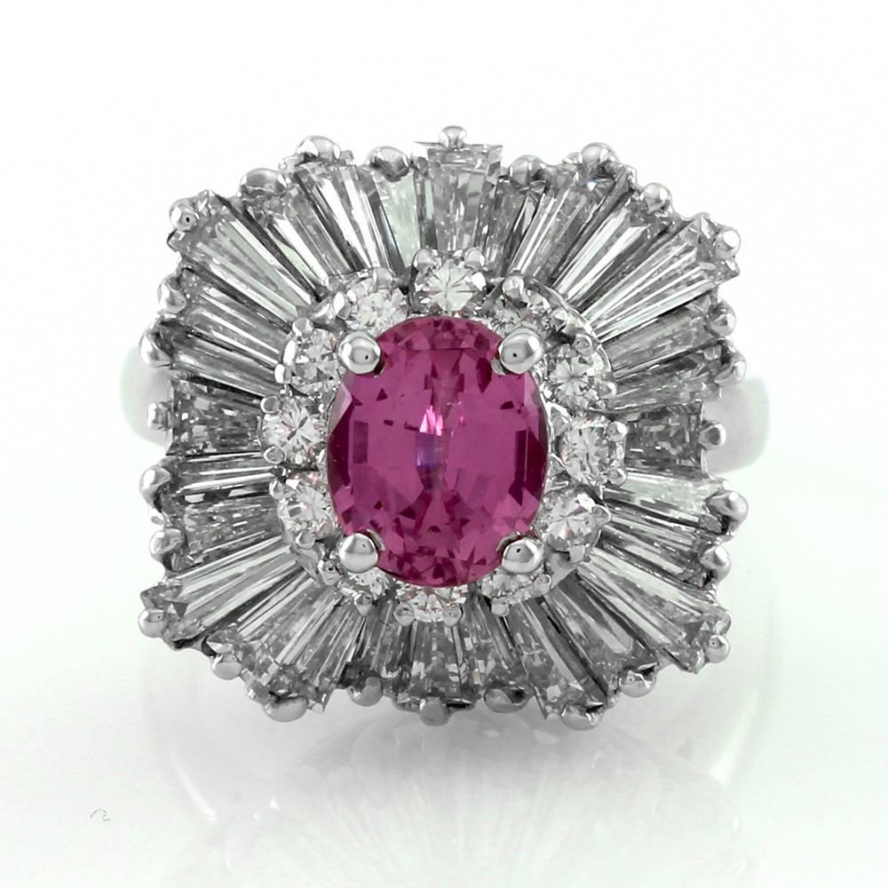 Baguette Cut Ring-Dant Pink Sapphire & Diamond Ballerina Ring/ Pendant in Platinum For Sale