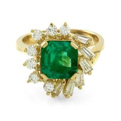 Emerald Cut Emerald with Diamond Halo in 18K Yellow Gold
