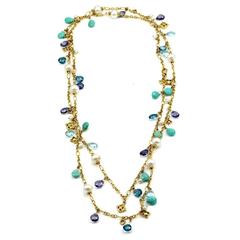 Signed Designer DAVID YURMAN Bijoux Collection Multi Gem Necklace in 18KY Gold