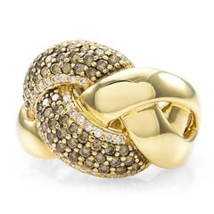 Signed Designer LEVIAN Pavé Chocolate Diamond Knot Ring in 14K Yellow Gold