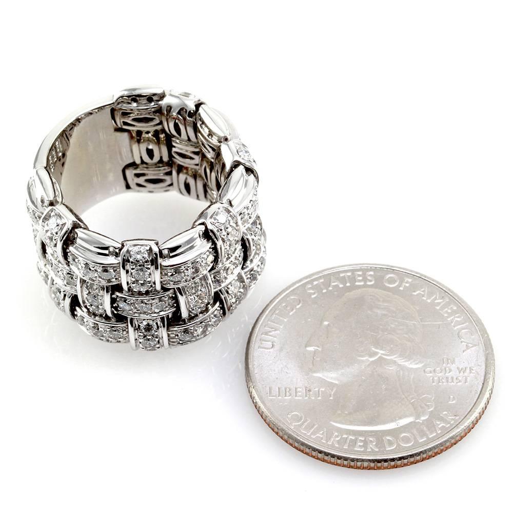 Roberto Coin Appassionata Pavé Diamond Gold Basketweave Ring For Sale 4