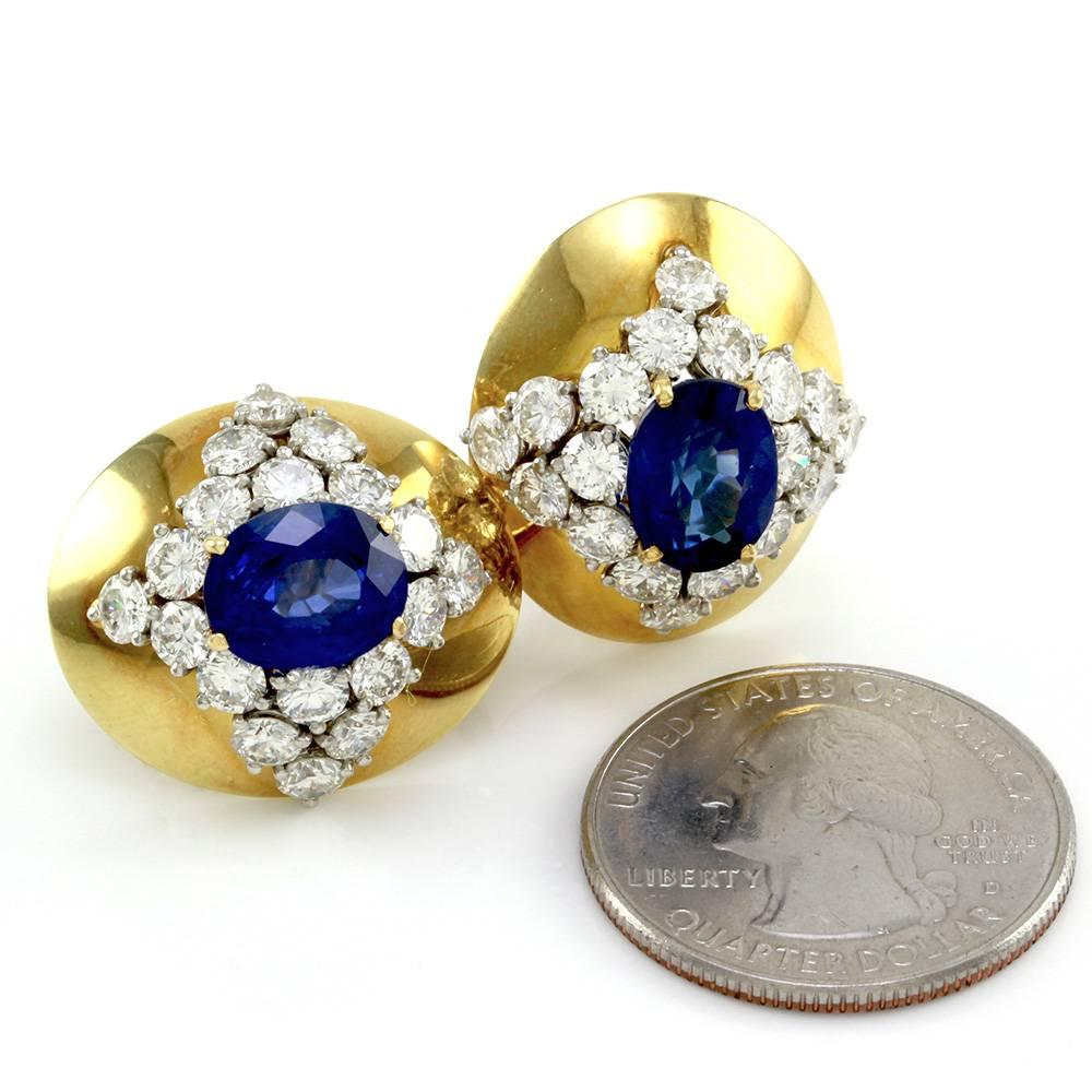Genuine Sapphire and Diamond Button Earrings in 18K Yellow Gold For Sale 2