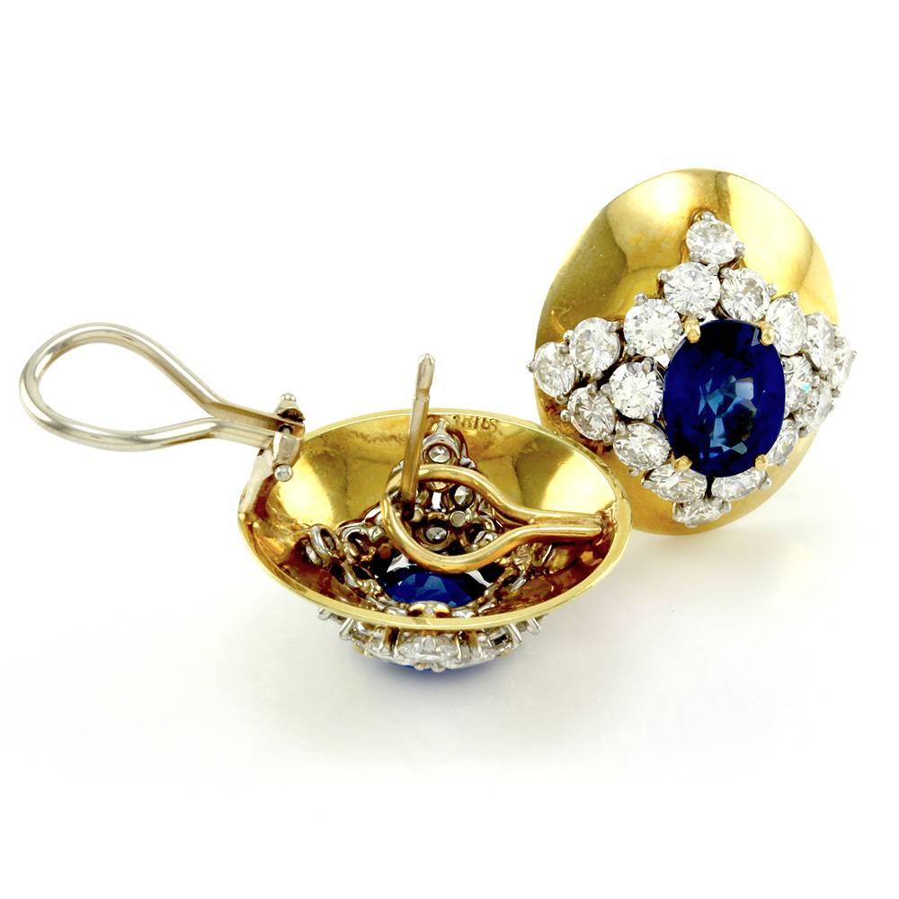 Genuine Sapphire and Diamond Button Earrings in 18K Yellow Gold For Sale 1