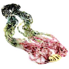 Nine Strand Multi-Color Tourmaline Necklace w/ 18K Yellow Gold Accents & Clasp