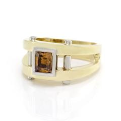 Coffin & Trout Gent's Cognac Diamond Ring in 18K Yellow Gold & Platinum