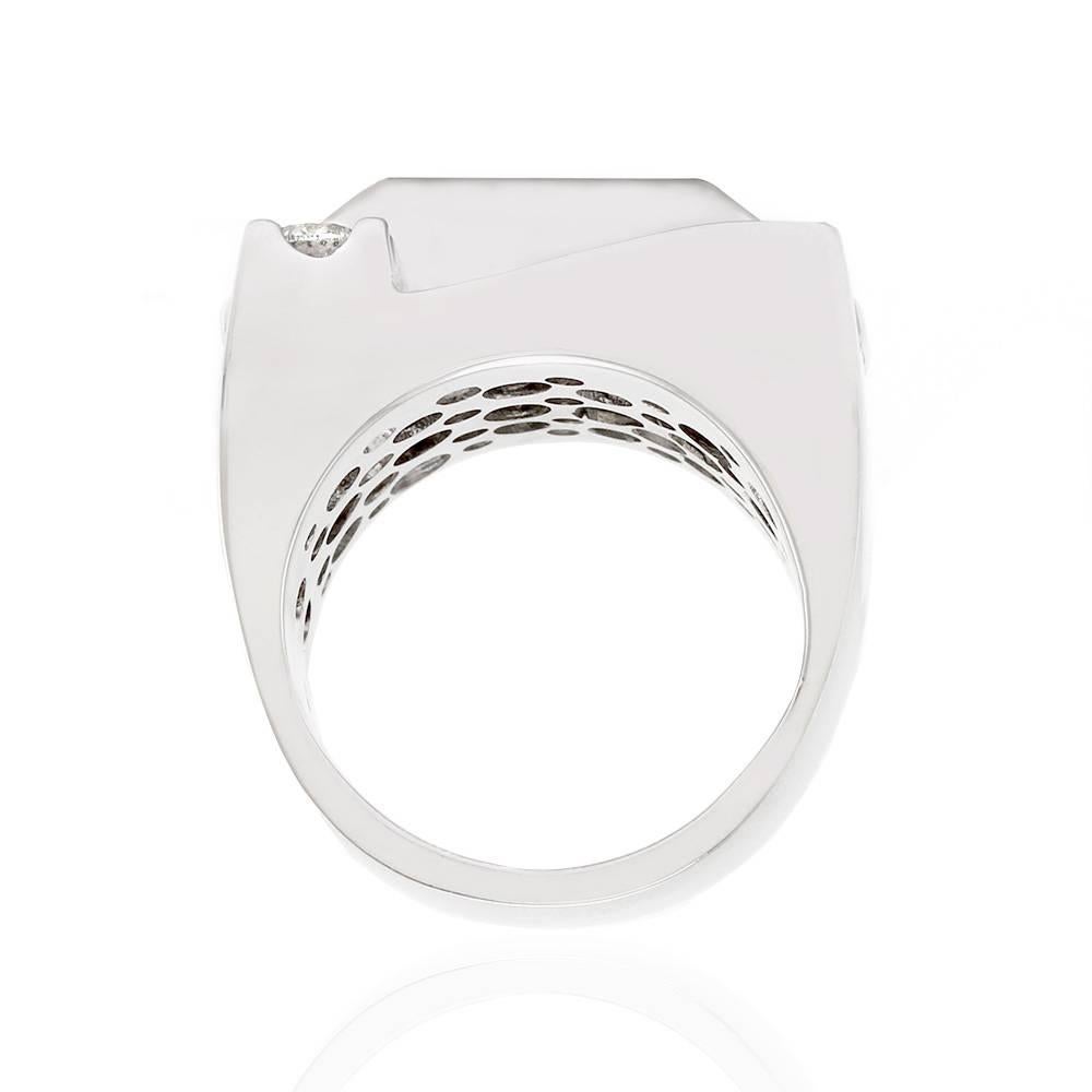 Gent's Contemporary  Invisible Set Diamond Ring in 18K White Gold 1