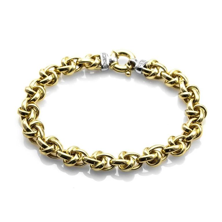 Knot Link Bracelet in 18K Yellow Gold w/ Pavé Diamond and 18K White