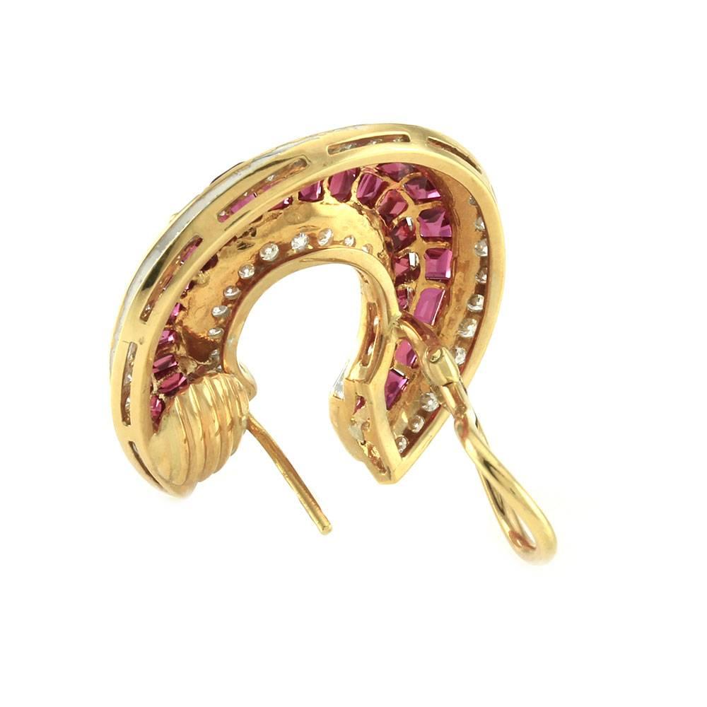 Women's Genuine Ruby Diamond Gold Wrap Earrings  For Sale