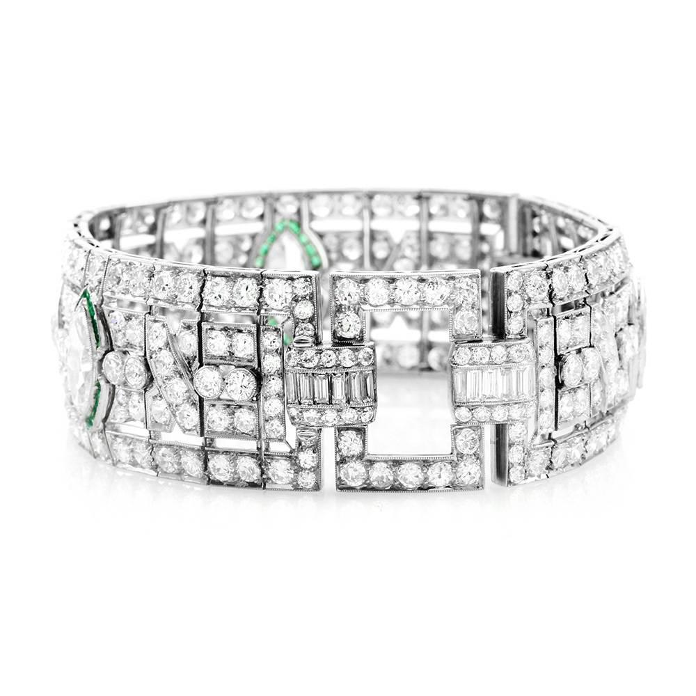 Art Deco Diamond and Emerald Bracelet In Excellent Condition For Sale In Scottsdale, AZ