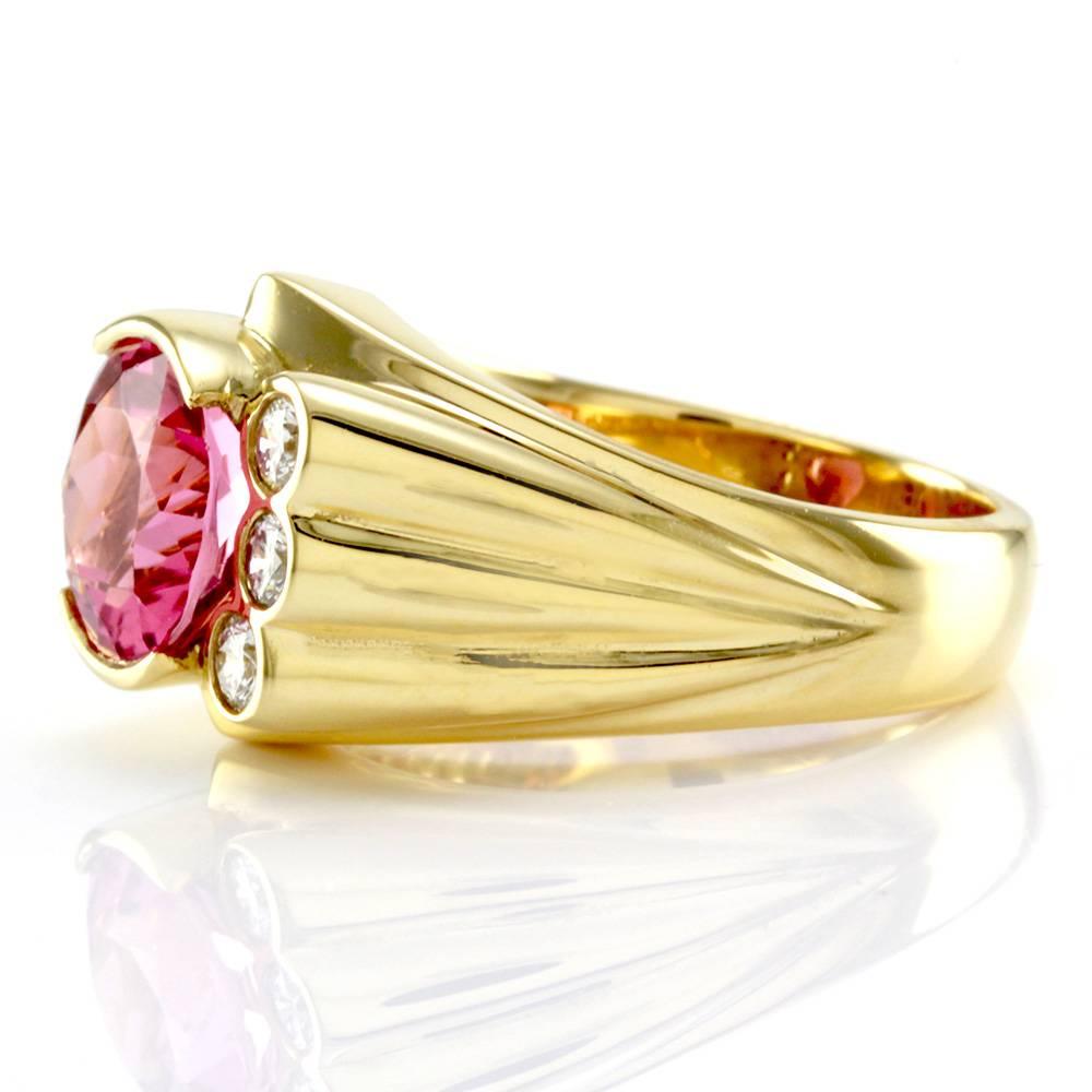 Designer Michael Tatom Pink Tourmaline & Diamond Ring in 18K Yellow Gold For Sale 1