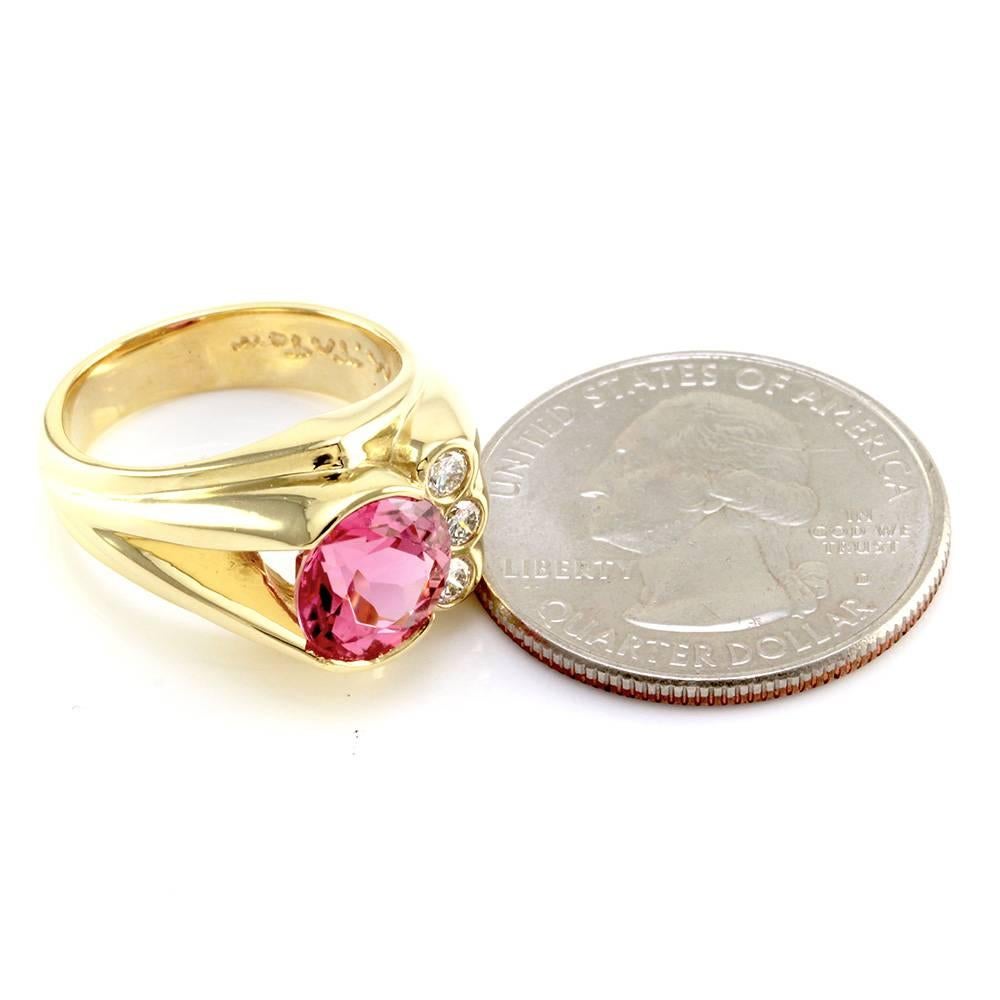 Women's Designer Michael Tatom Pink Tourmaline & Diamond Ring in 18K Yellow Gold For Sale