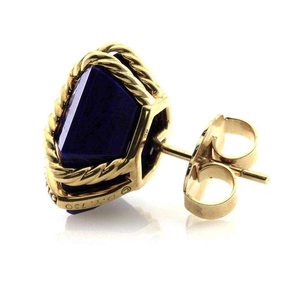 David Yurman Cable Wrap Lapis Pavé Diamond Gold Earrings For Sale 1