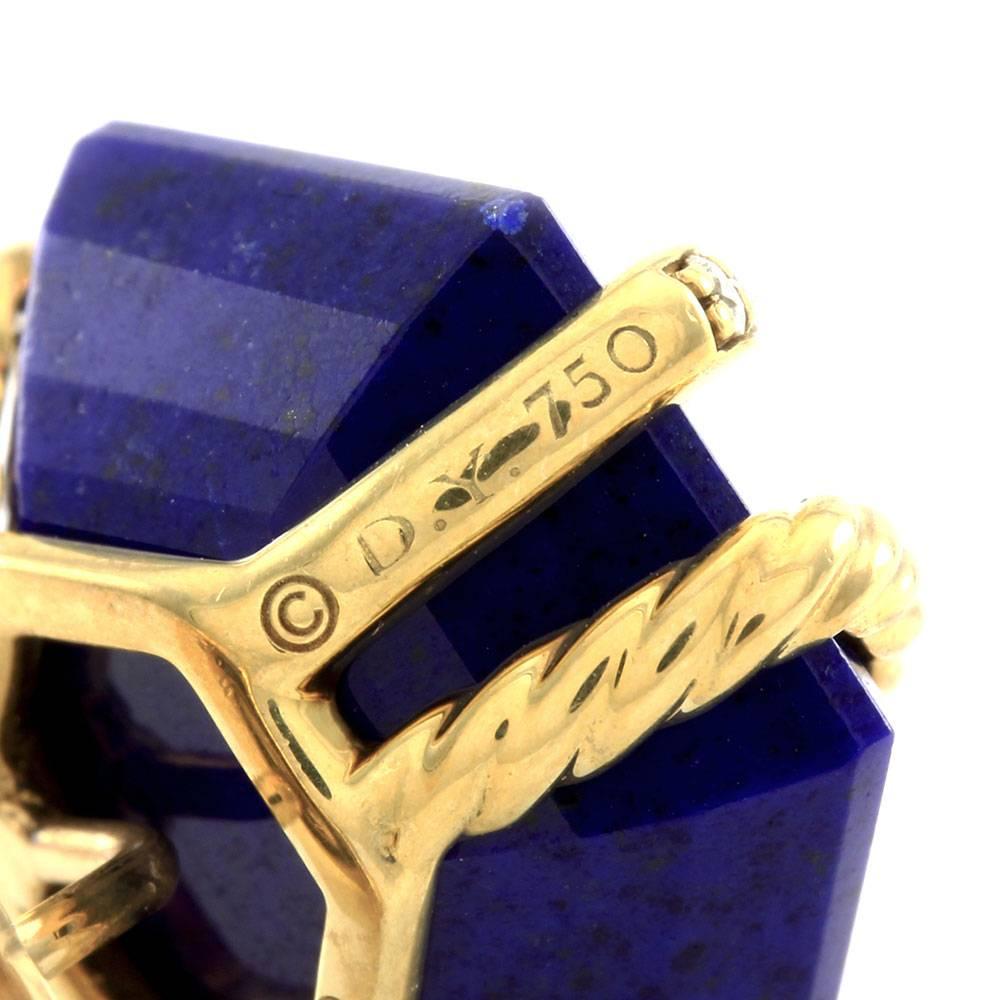 David Yurman Cable Wrap Lapis Pavé Diamond Gold Earrings In Excellent Condition For Sale In Scottsdale, AZ