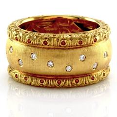 Designer Roberto Coin Mixed Finished 18K Yellow Gold Band/ Ring w/ Diamonds