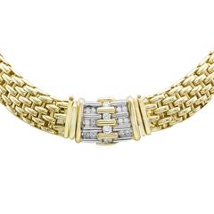 Gold Basketweave Link Necklace w/ Removable Pavé Diamond Enhancer