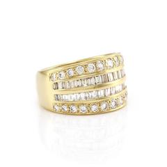Pavé & Baguette Diamond 4 Row Band in 18K Yellow Gold