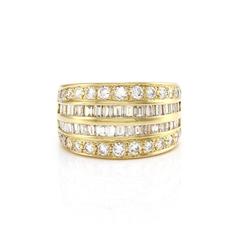 Pavé & Baguette Diamond 4 Row Band in 18K Yellow Gold