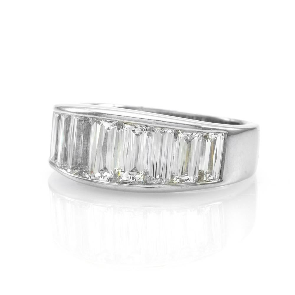 Baguette Cut  Christopher Designs Crisscut Diamond Band Platinum Ring  For Sale