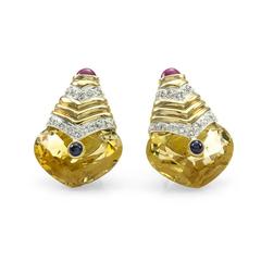 Citrine, Ruby, Sapphire 
Diamond Drop Gold Earrings