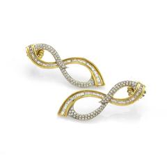 Infinity Shaped Baguette and Pave Diamond Gold Earrings 
