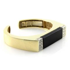 High Polished Onyx and Pavé Diamond Cuff Bracelet