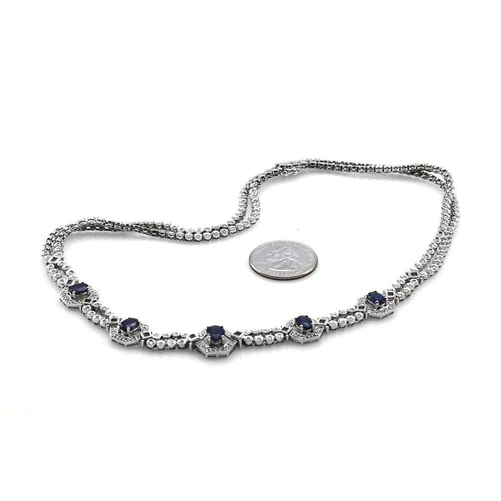Sapphire Diamond Gold Double Strand Necklace In Excellent Condition For Sale In Scottsdale, AZ
